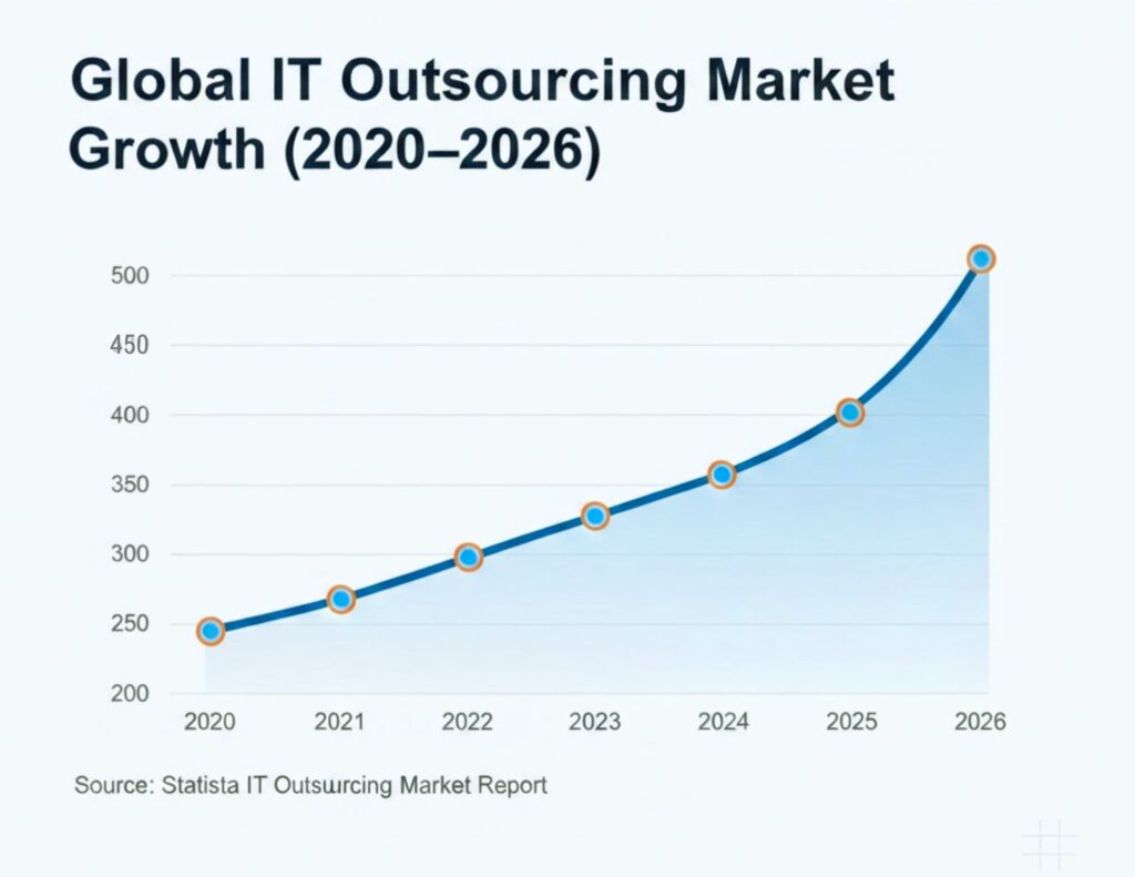 Global IT outsourcing market growth trend showing increase from 2020 to 2026