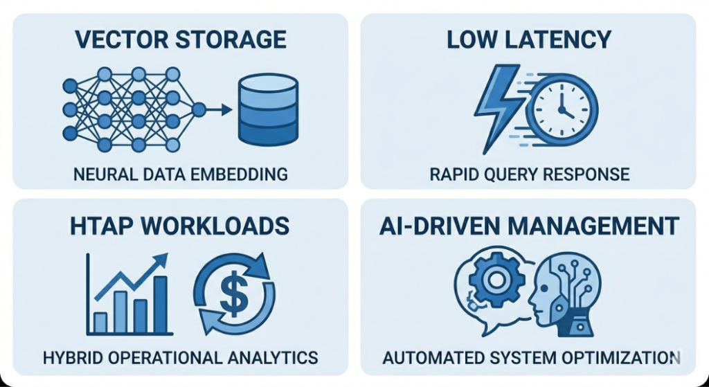 Four ways AI is changing database requirements: vector storage, low latency, HTAP, and autonomous management
