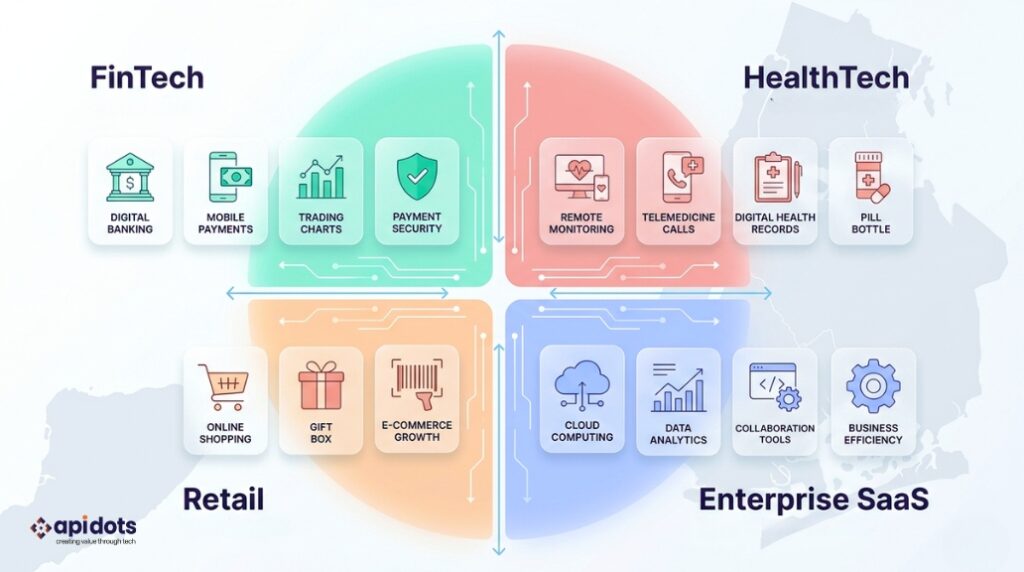 New York City machine learning industry transformation map showing FinTech healthcare retail and enterprise SaaS sectors